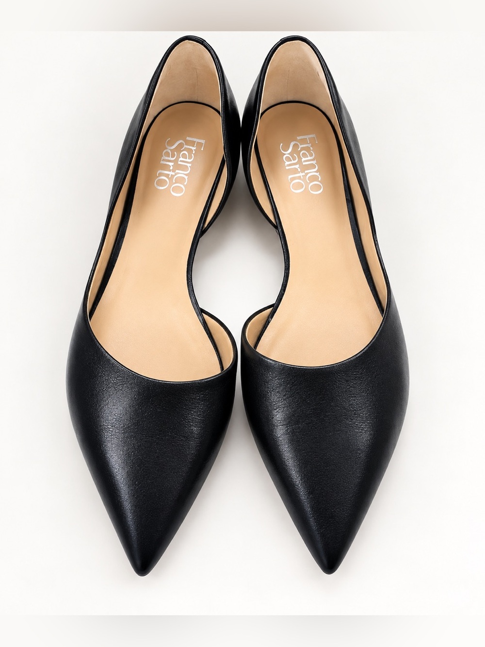Franco Sarto Black Leather Pointed Toe D’Orsay Flats Shoes Size 8
